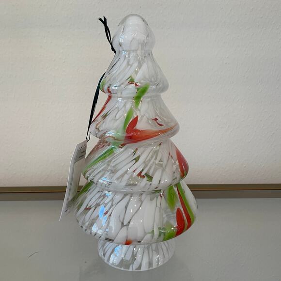 Art Glass CHRISTMAS TREE 10in Red Green White Marble Handmade in Poland NEW - Picture 12 of 14